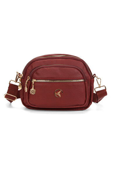Adelina Bags Γυναικεία τσάντα ώμου Cross Strap Daily Μαύρη και Claret Red 2 τεμαχίων