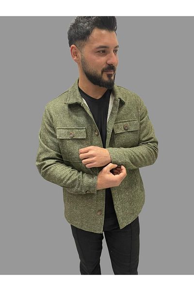 daniel milano Men's Stamp Seasonal Pocket Detailed Shirt Model Khaki Jacket
