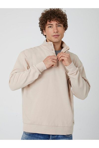 Ltb Beige Sweatshirt with Half Button Collar