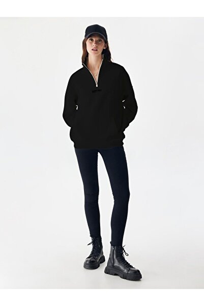 Ltb Oversıze Yarım Fermuarlı Siyah Sweatshırt