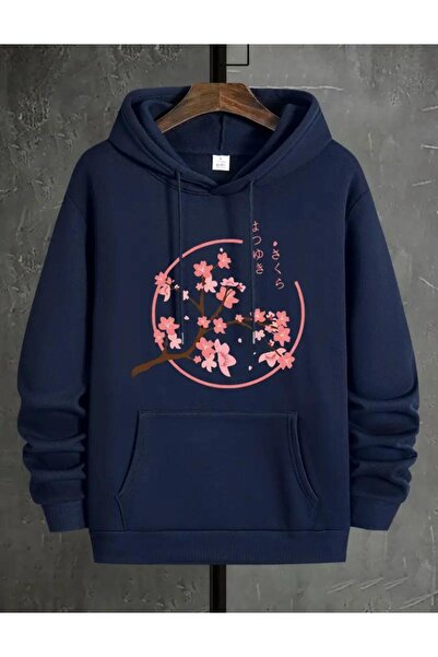 caddekombin Hanorac de buzunar cu glugă, cu 2 fire, cu model de ramuri de flori