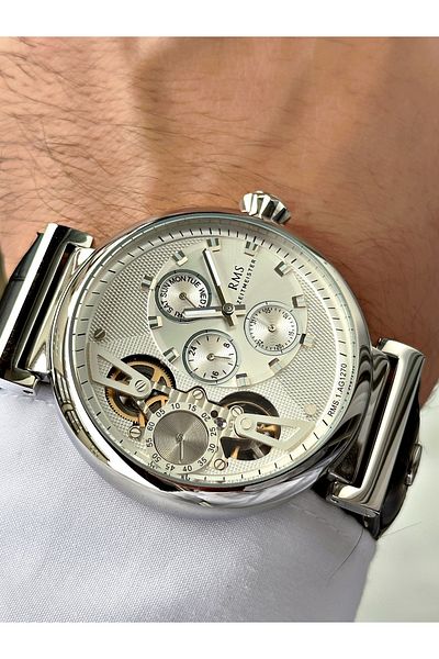 Romanson Men Wrist Watch with Automatic Mechanism 5 Atm Waterproof Leather Band Steel Case 1270.02