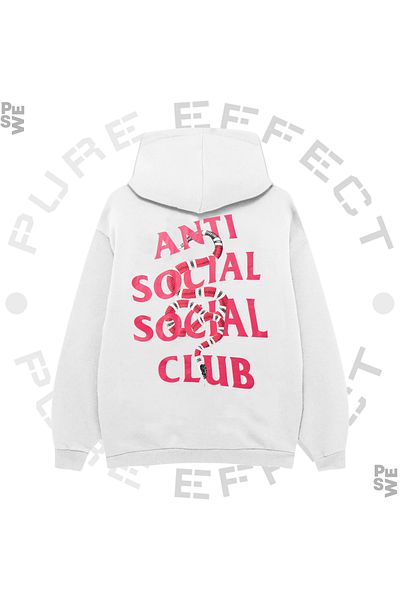 PURE EFFECT ANTI SOCIAL CLUB - ΡΟΖ SNAKE Φούτερ με κουκούλα με στάμπα Unisex 100% βαμβάκι
