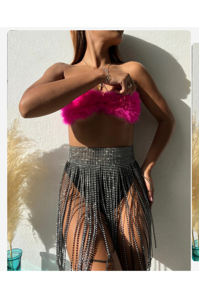 SmY Bag Fusta de petrecere cu design, fustă cu centură cu aspect de piatră st...