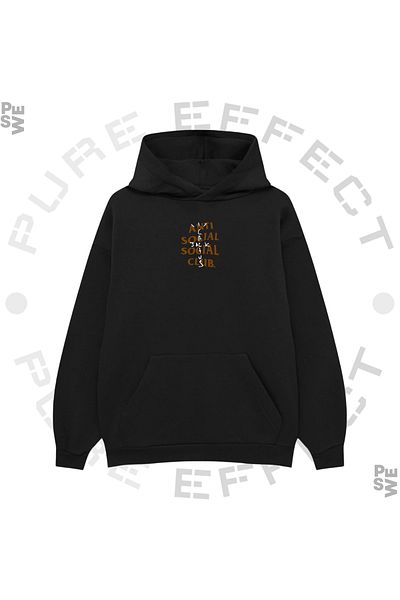 PURE EFFECT Антисоциален клуб Суичър с качулка и качулка с принт на кактус, унисекс с 3 прежди