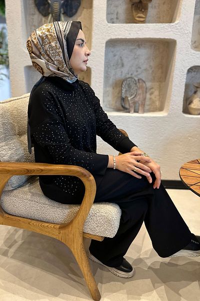 Cashmere Moda Black Stone Detailed Tracksuit Set