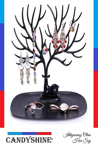 Zeki Karga Black Deer Design Jewelry Stand Ring Earrings Jewellery Organizer