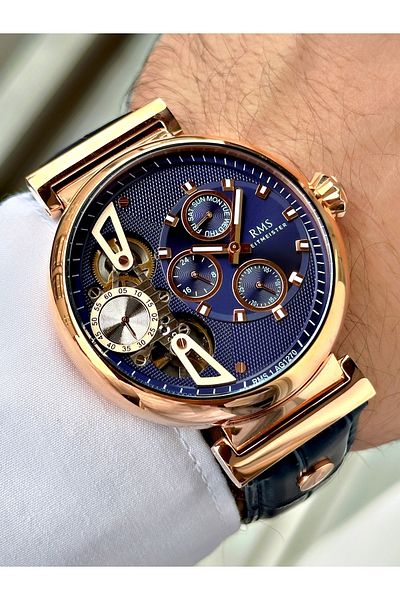 Romanson Men Wrist Watch with Automatic Mechanism 5 Atm Waterproof Leather Band Steel Case 1270.06