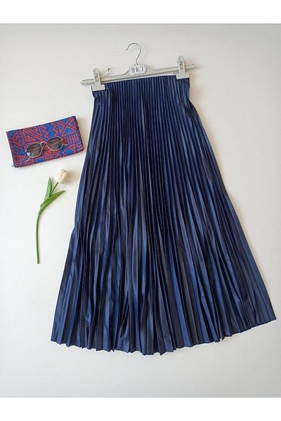 Butik İNCİ WEARS Fusta plisată cu aspect piele Albastru închis