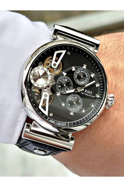 Romanson Automatic Mechanism 5 Atm Waterproof Leather Band Steel Case Men's Wristwatch 1270.01