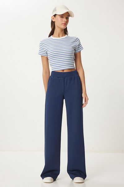 Lovelyİstanbul Pantaloni interlock confortabili cu picioare largi ALBASTRU ÎNCHIS - LUB0067