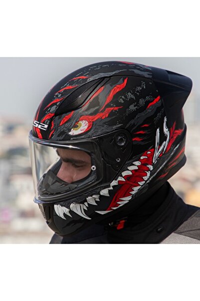 LS2 Rapıd 2 Race Kaıju Mat Siyah-Kırmızı Fullface Motosiklet Kaskı Şeffaf Camlı