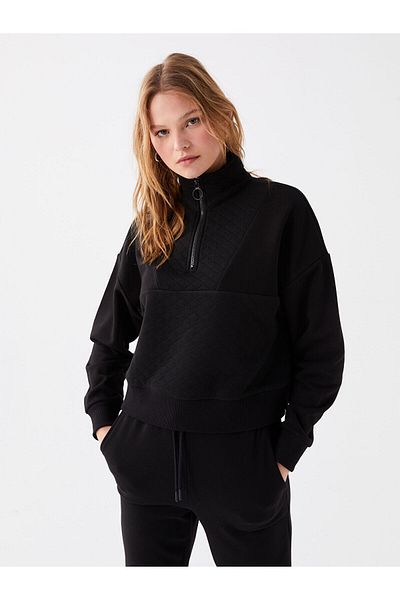 LC Waikiki Lcw Stand Collar Self Patterned Long Sleeve Oversize Women's Sweatshirt