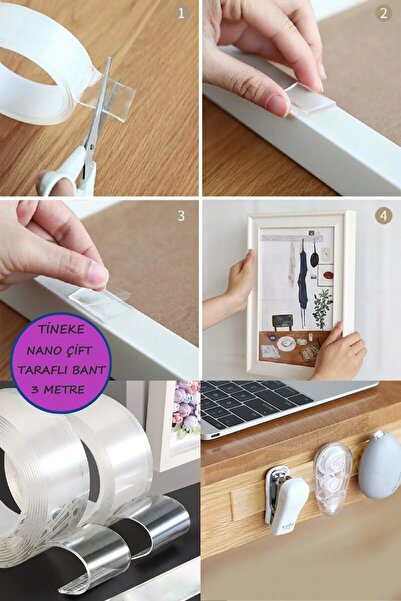TİNEKE Çift Taraflı Nano Bant Süper Güçlü Şeffaf Çift Taraflı Bant 3 CM X 2 M...