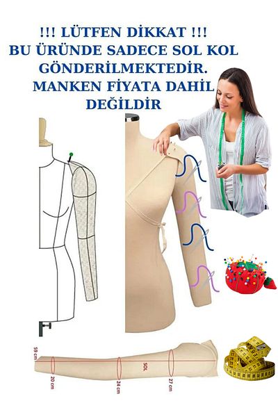 Manken İstanbul Sponge Complete Needle Sinkable Mobile Left Side 36/38/40 Size Compatible Proofing Manikin Handle