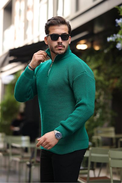 Valiberta Oversize Thessaloniki Knitted Half Zipper Men's Knitwear Sweater - Green