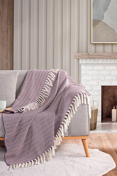 Evim Cotton Alder Ecru Purple Sofa Shawl - 130X170 cm