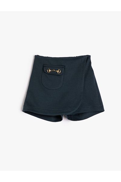Koton Metal Buckle Decorated Double Breasted Shorts Skirt - Pocket Detailed