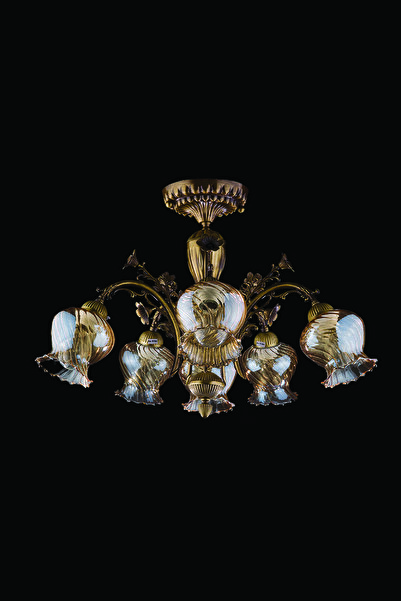 Avize çarşısı Rose 6 kollu Bal Camlı Eskitme Plafonyer Avize BS.7221-52-46B