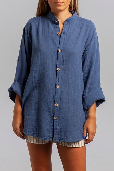hateko Πουκάμισο Indigo Blue Unisex Muslin - 100% βαμβάκι, δροσερό και άνετο