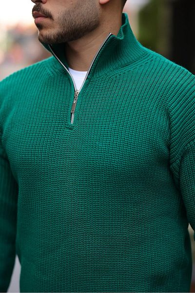 Valiberta Oversize Thessaloniki Knitted Half Zipper Men's Knitwear Sweater - Green