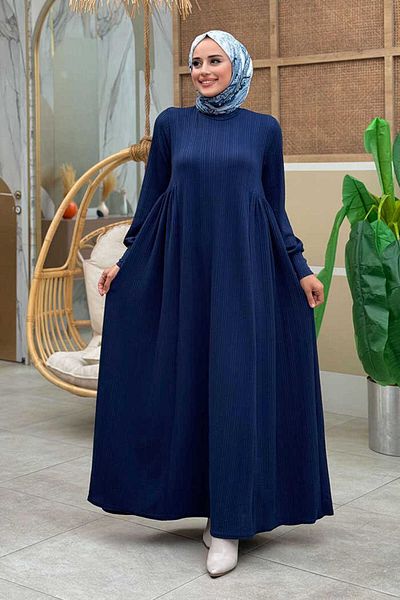 Bym Fashion Πλεκτό Φόρεμα Gathered Sides 6026 Navy Blue