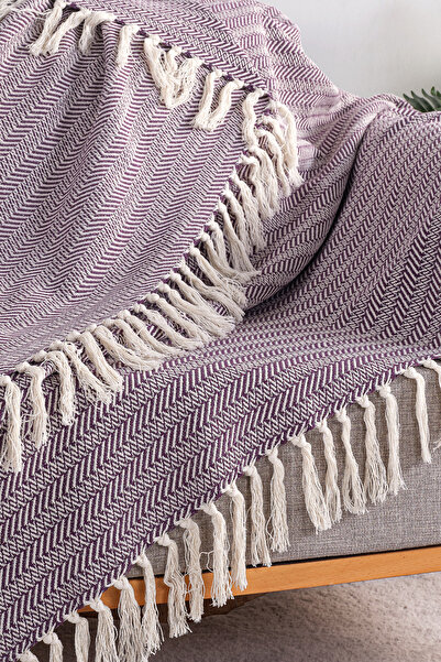 Evim Cotton Alder Ecru Purple Sofa Shawl - 130X170 cm
