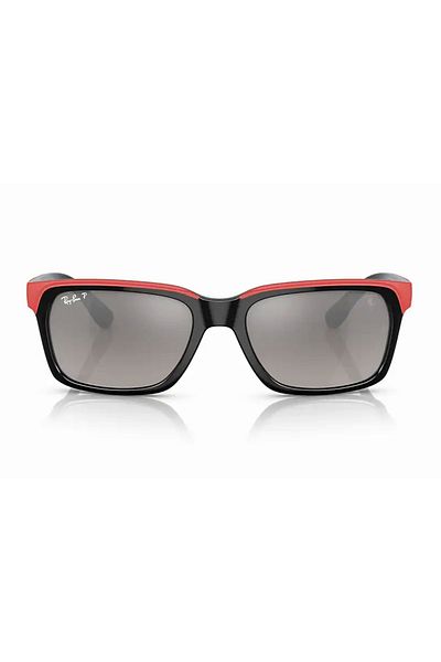 Ray-Ban نظارة شمسية راي بان مستطيلة للجنسين - RB 4393M - مقاس العدسة: 56 مم - أسود على مطاط أحمر
