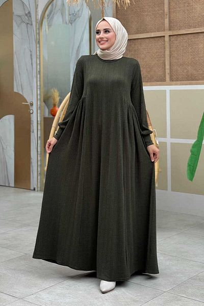 Bym Fashion 6026 Μοντέλο Πλεκτό Φόρεμα Χακί Χρώμα - Λεπτομέρεια στο πλάι