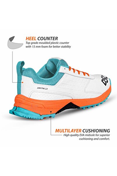 DSC Jaffa 22 Cricket Shoes | White/orange | 6 Uk/7 Us/41 Eu | Lightweight | Embossed Design