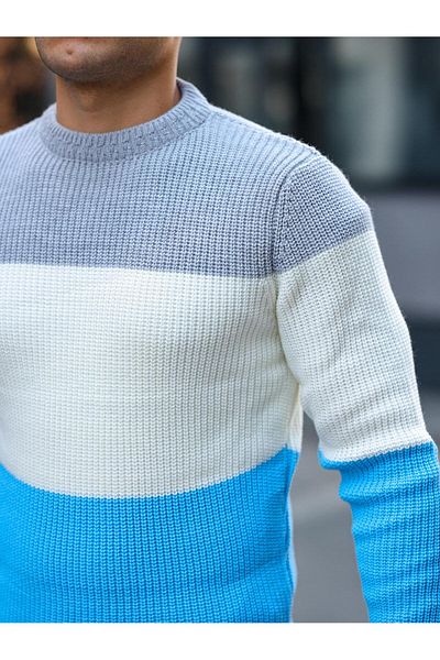 Valiberta Crew Neck Blue Men's Sweater - Piece Patterned