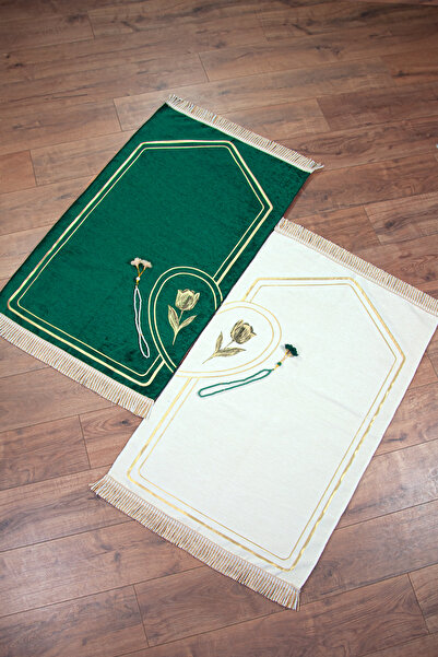 ihvan online Çeyizlik Eşli Çift Seccadesi, Bohçalık Kalpli Namazlık Set Yeşil...