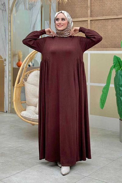 Bym Fashion 6026 Μοντέλο Καφέ Πλεκτό Φόρεμα - Συσπειρωμένα Πλαϊνά
