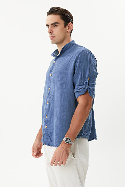 hateko Indigo Blue Unisex Muslin Shirt - 100% Cotton, Cool and Comfortable