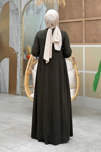 Bym Fashion 6026 Μοντέλο Πλεκτό Φόρεμα Χακί Χρώμα - Λεπτομέρεια στο πλάι