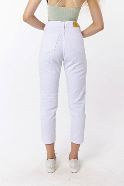 ByCukurovaFrango Lina Lina Λευκό Λύκρα Ψηλόμεσο Mom Jeans χωρίς διαφάνεια