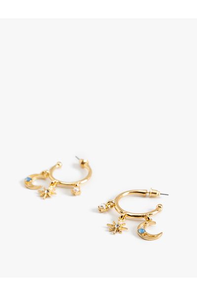 Koton Star Charm Hoop Earrings - Stone and Pearl Detail