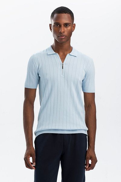 hateko Tricou din tricotaje cu jumătate de fermoar albastru baby