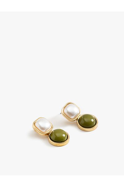 Koton Geometric Earrings Dangle Pearl Detailed Steel Blended