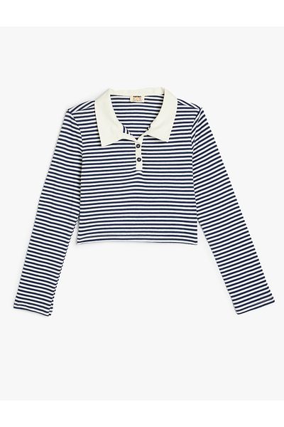 Koton Cotton Polo Neck Long Sleeve T-Shirt - Button Detail