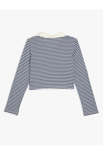 Koton Cotton Polo Neck Long Sleeve T-Shirt - Button Detail