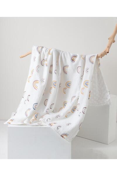 Fab N Funky Rainbow Print Pure Cotton Baby Blanket 70x100cm - White, Soft and...