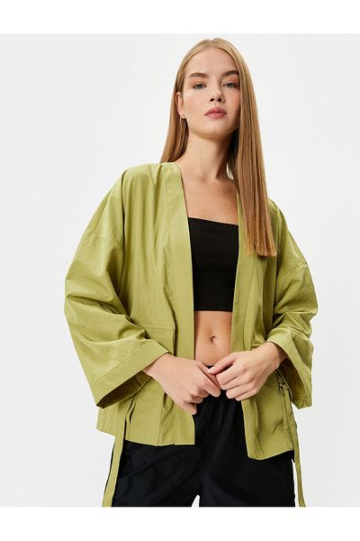 Koton Kimono μακριά φαρδιά μανίκια τσέπη με διπλό γιακά με λεπτομέρεια