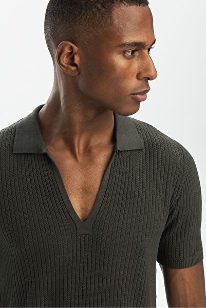 hateko Хаккі V-подібний комір трикотажний поло