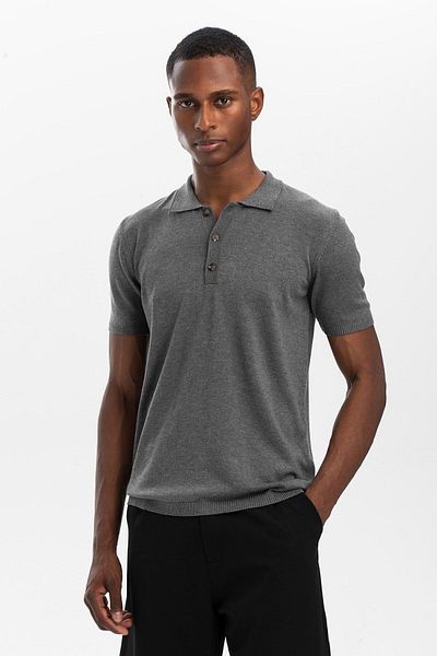 hateko Gray Polo Neck Knitwear T-Shirt