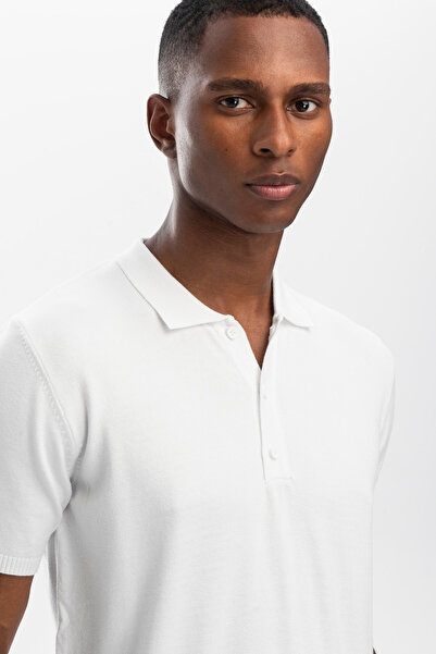 hateko White Polo Neck Knitwear T-Shirt