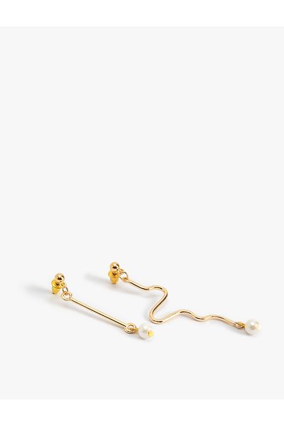 Koton Asymmetrical Earrings with Steel Blend - Pearl Dangle
