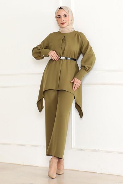 Modamihram Khaki Colored Belt Detailed Set 19001