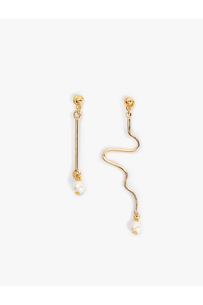 Koton Asymmetrical Earrings with Steel Blend - Pearl Dangle