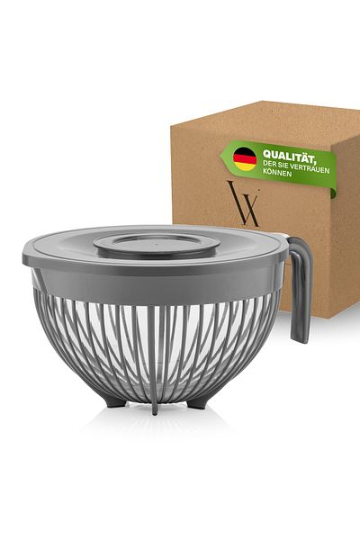 Viwares Linea Mixer mit Deckel – Grau – (3 Liter) Stilvoller und vielseitiger Küchenhelfer